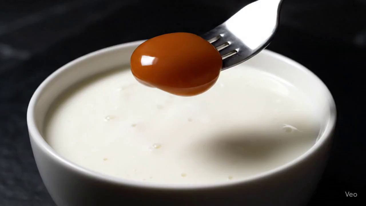 Caramel Swirl: Macro Yogurt Delight in Slow Motion - Veo 3 AI video prompt thumbnail