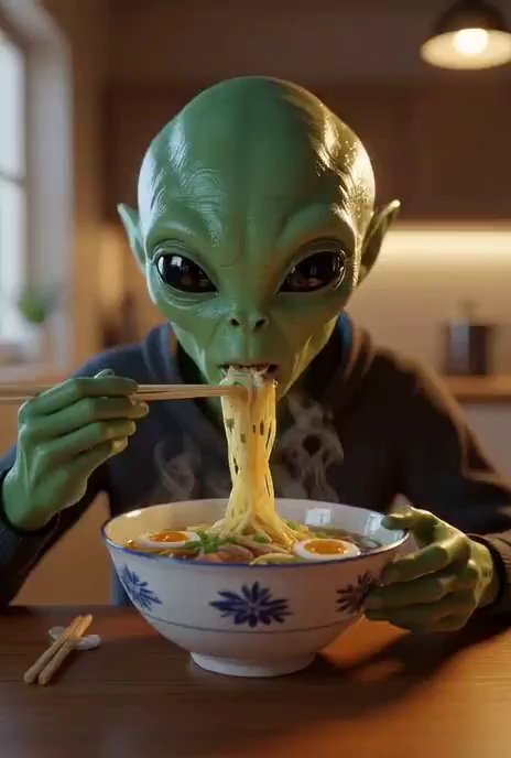 Alien ASMR: Ramen Slurp from Another World - Veo 3 AI video prompt thumbnail