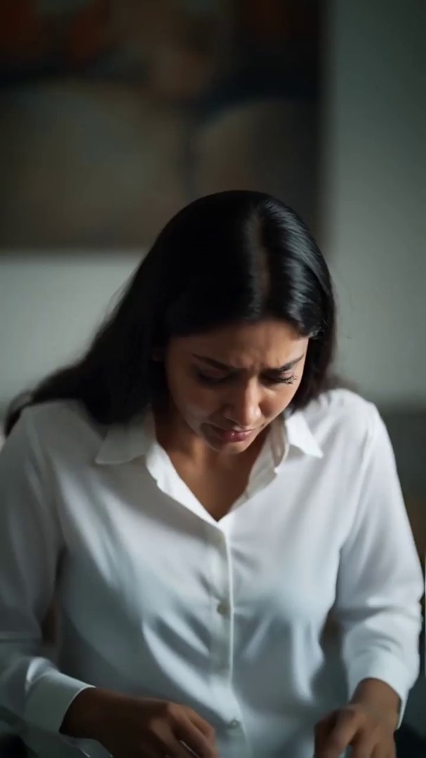 Cinematic style, dramatic close-up on a woman's fa... - Veo 3 AI video prompt thumbnail