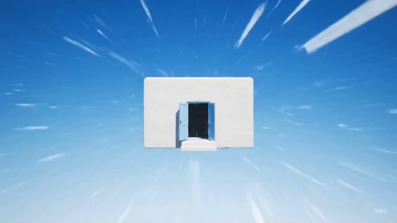 Floating Architecture: Surreal Portal to the Data Stream - Veo 3 AI video prompt thumbnail