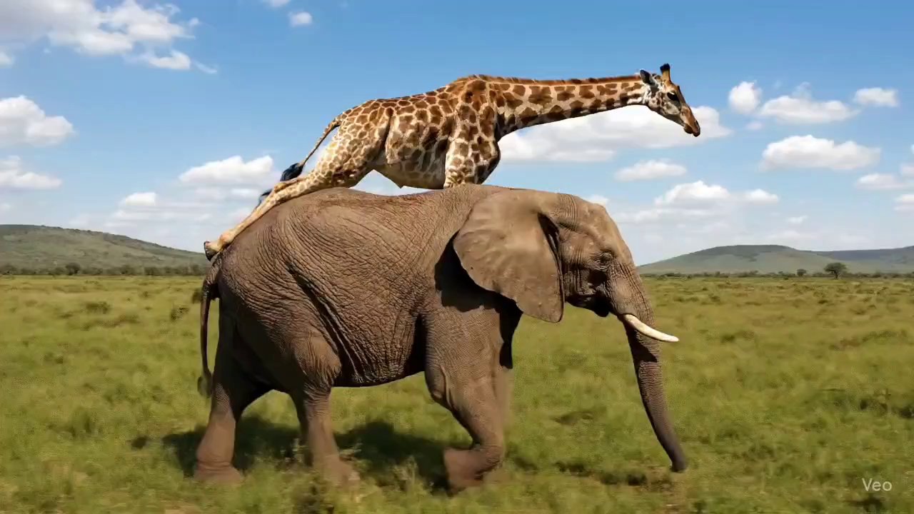 Giraffe Rides Elephant: Savanna's Unlikely Duo - Veo 3 AI video prompt thumbnail