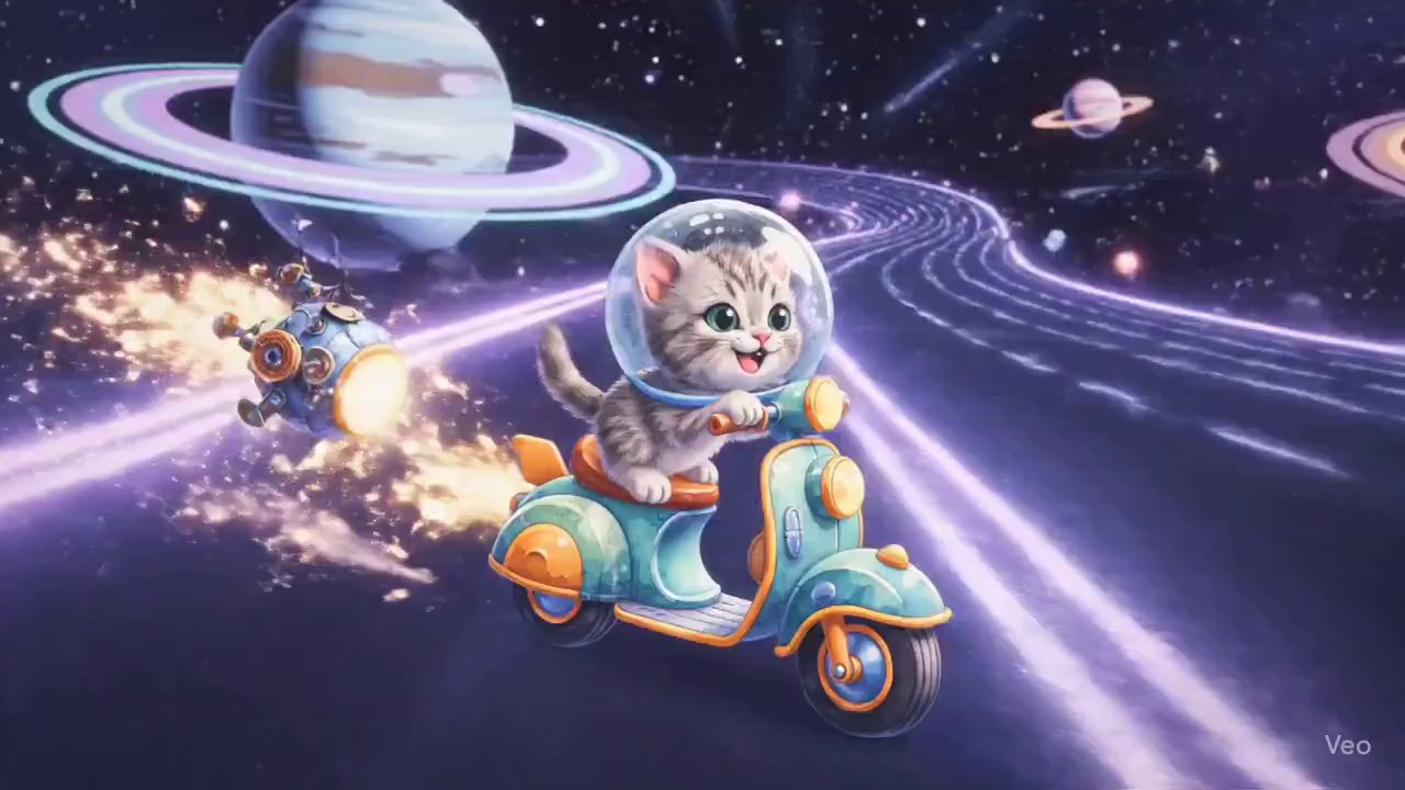 Kitten's Cosmic Adventure: Watercolor Comet Chase - Veo 3 AI video prompt thumbnail