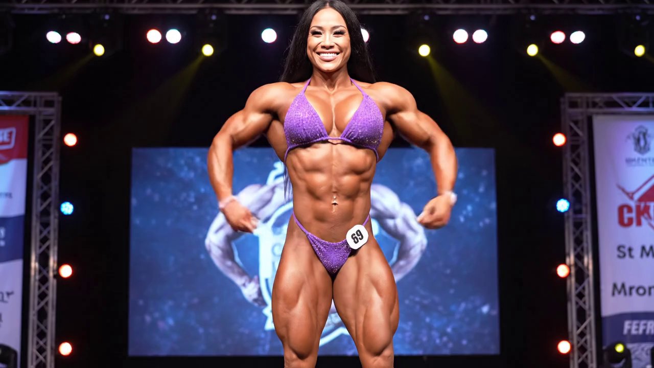 Trans bodybuilder, with feminine facial features, ... - Veo 3 AI video prompt thumbnail