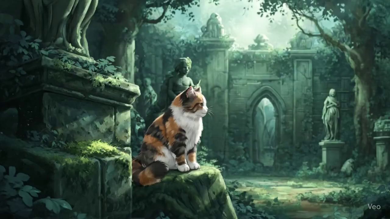Enchanted Garden: Calico Cat's Watercolor Whimsy - Veo 3 AI video prompt thumbnail