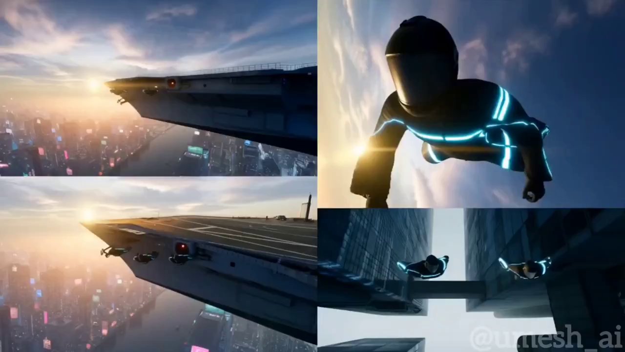 FOUR‑WAY SPLIT‑SCREEN - Veo 3 AI video prompt thumbnail