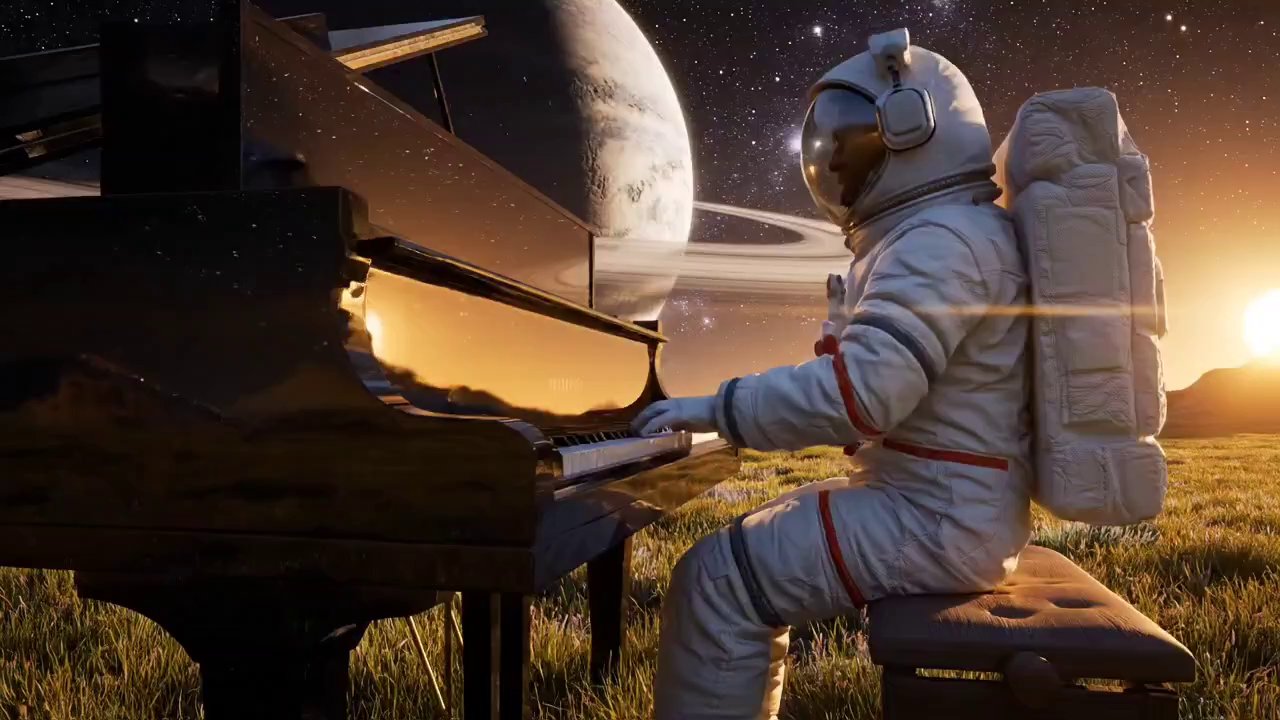 Astronaut's Ethereal Piano Serenade on Alien Planet - Veo 3 AI video prompt thumbnail