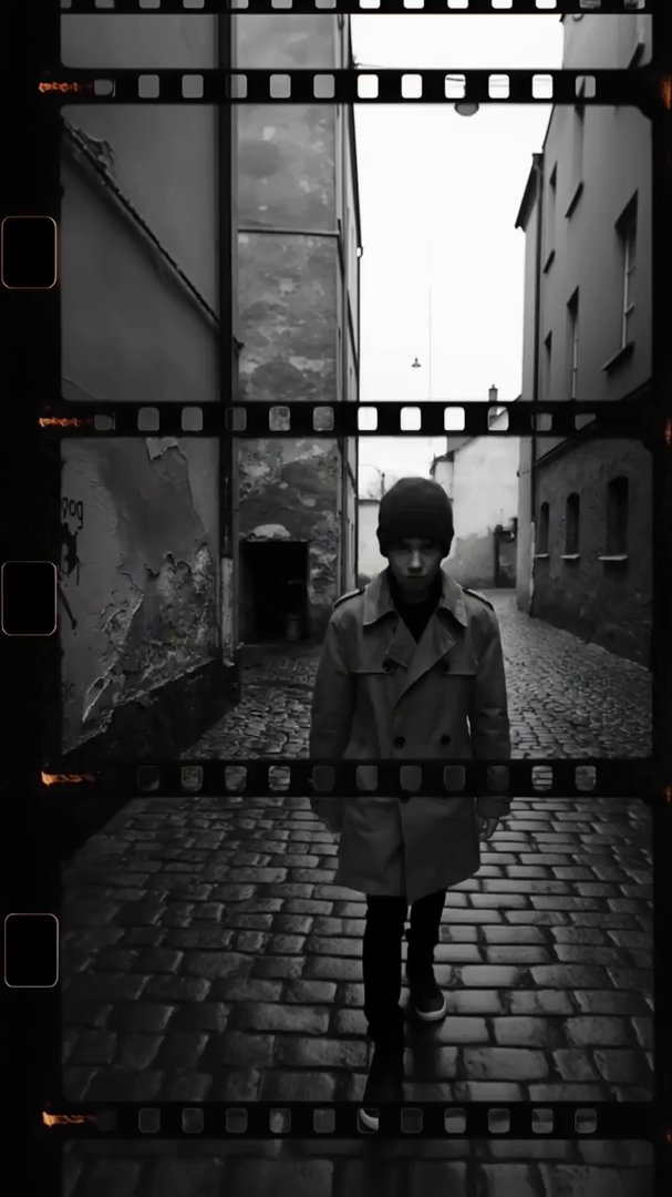 A gritty, high-contrast, black and white video rem... - Veo 3 AI video prompt thumbnail