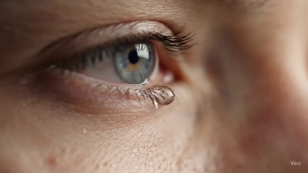 Hyper-Realistic Slow-Motion Tear: Emotional Macro Detail - Veo 3 AI video prompt thumbnail