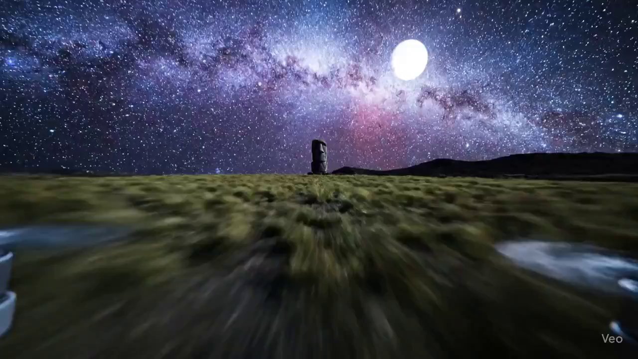 Moai Night Flight: Galactic Easter Island FPV - Veo 3 AI video prompt thumbnail
