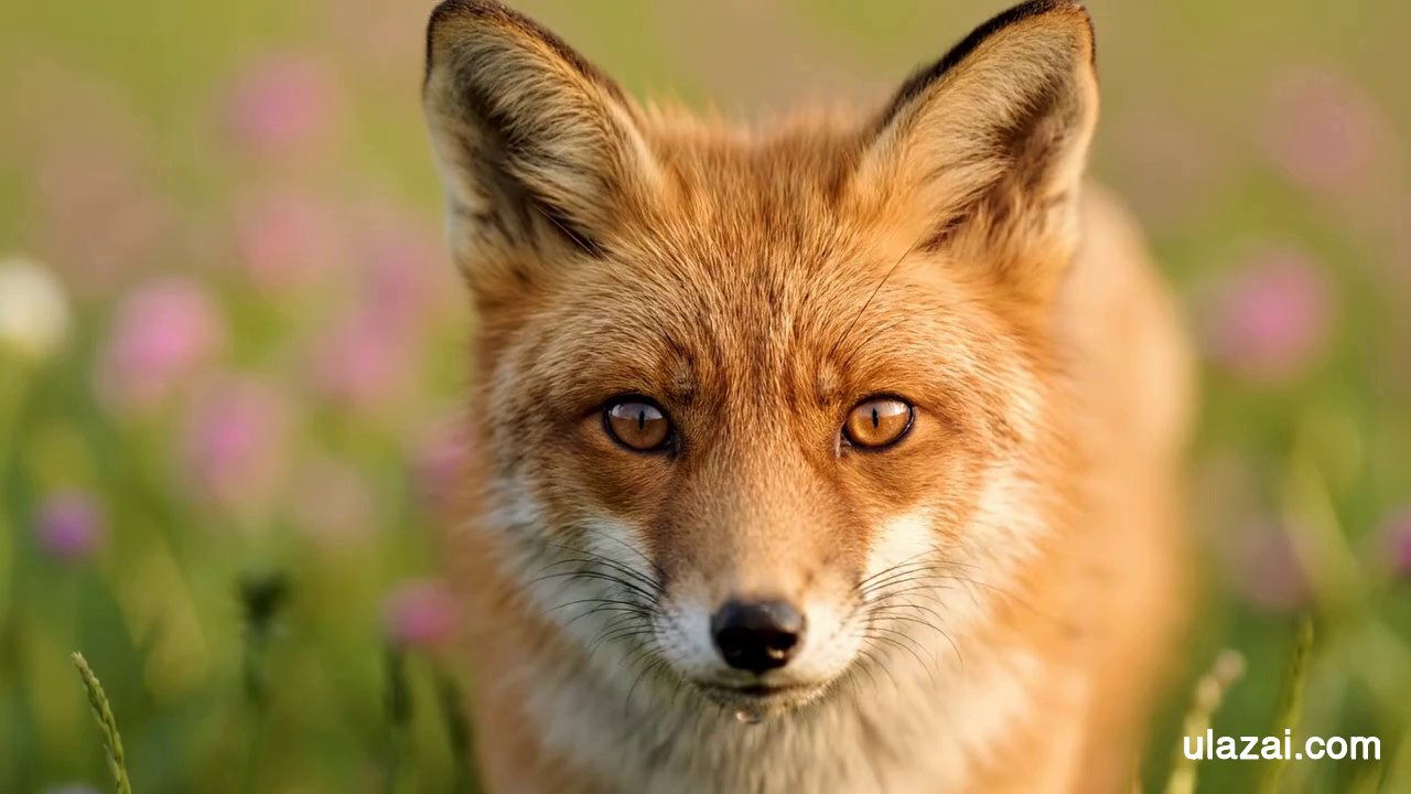 A red fox gazes directly into the lens from just a...