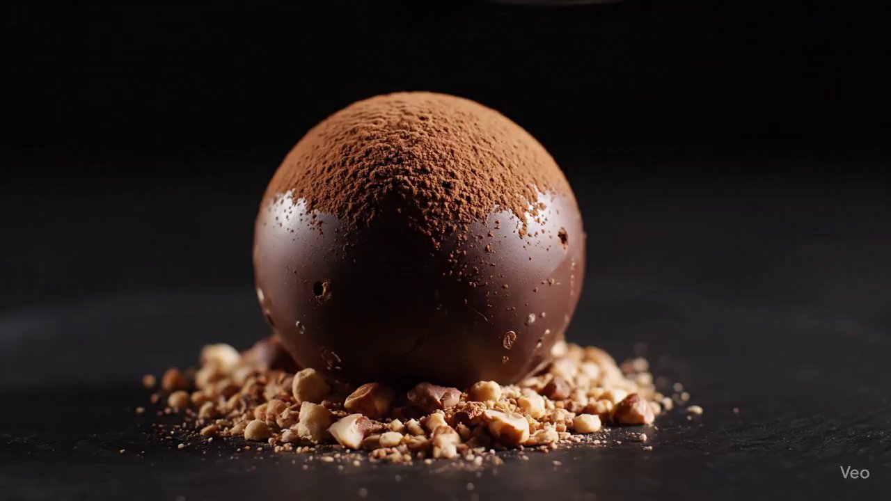 Hyper-Realistic Chocolate Sphere Slow-Motion Macro - Veo 3 AI video prompt thumbnail