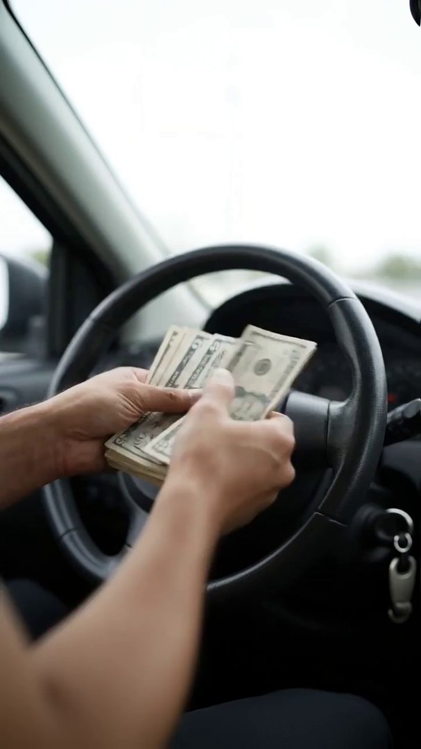 closeup of a delivery driver's hands  quickly coun... - Veo 3 AI video prompt thumbnail