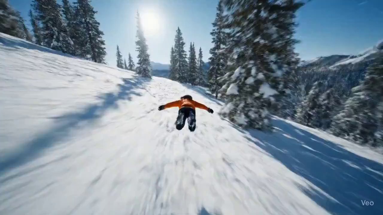 Adrenaline Aerial Snowboard Chase - Veo 3 AI video prompt thumbnail
