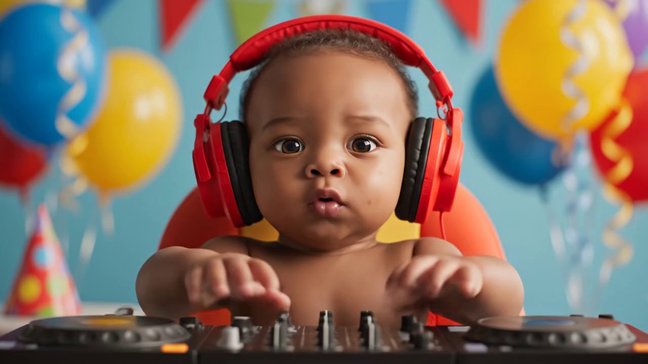 a black american dj baby with headphones says in b... - Veo 3 AI video prompt thumbnail