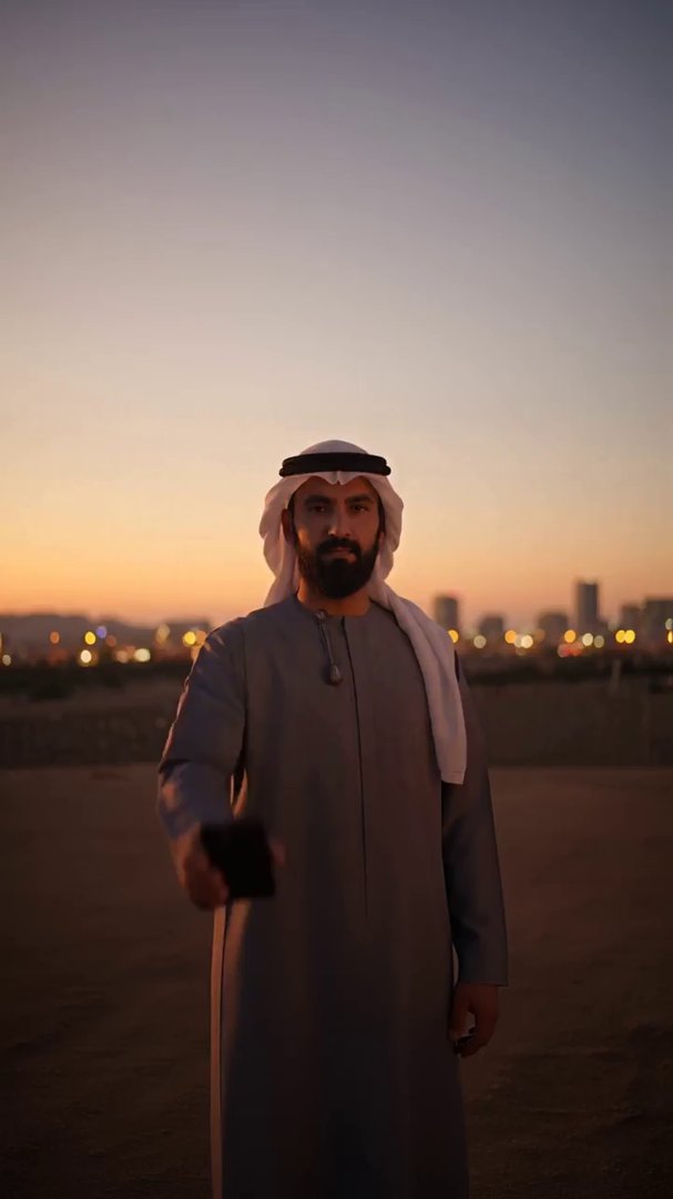 "Create a video featuring an Arab man standing in ... - Veo 3 AI video prompt thumbnail
