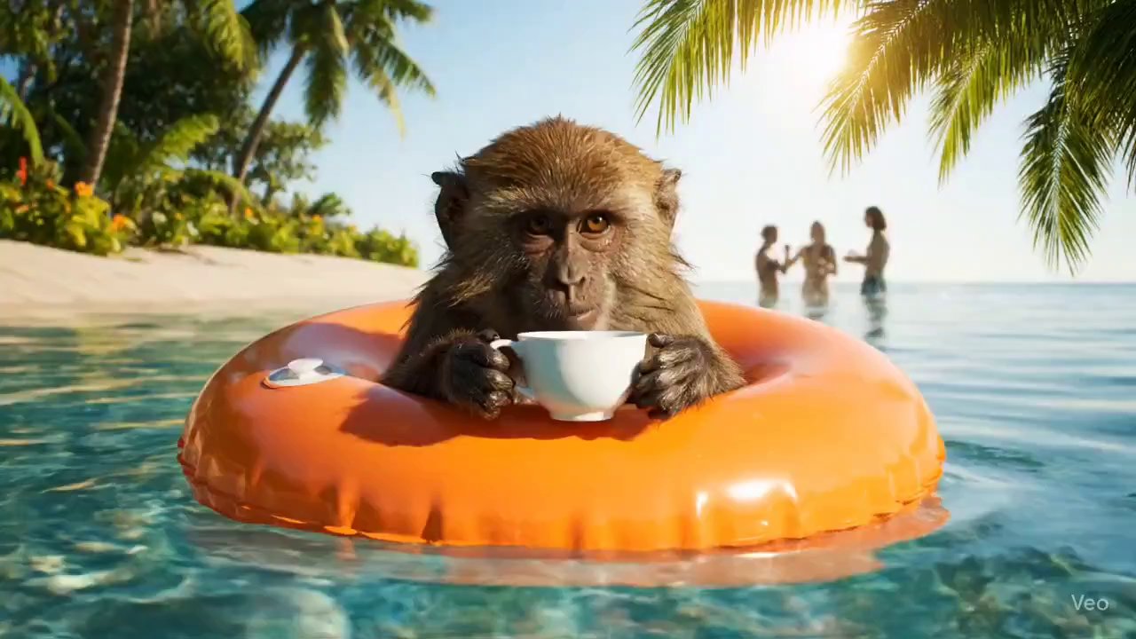 Tiny Monkey's Teacup Float Adventure - Veo 3 AI video prompt thumbnail