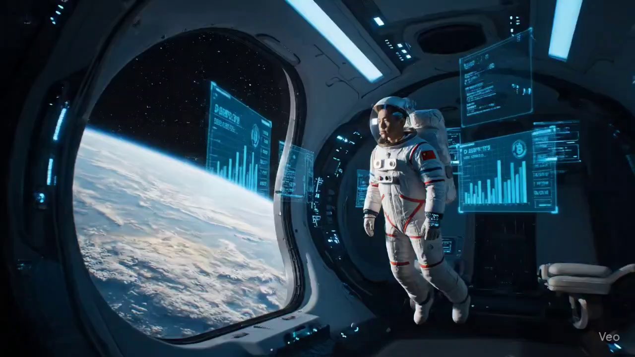 Sun Chenyu's Zero-G Crypto Dream in Orbit - Veo 3 AI video prompt thumbnail
