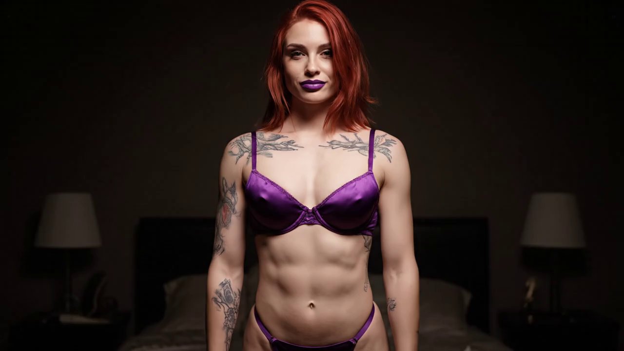 Pale goth woman with arm and chest tattoos, very l... - Veo 3 AI video prompt thumbnail