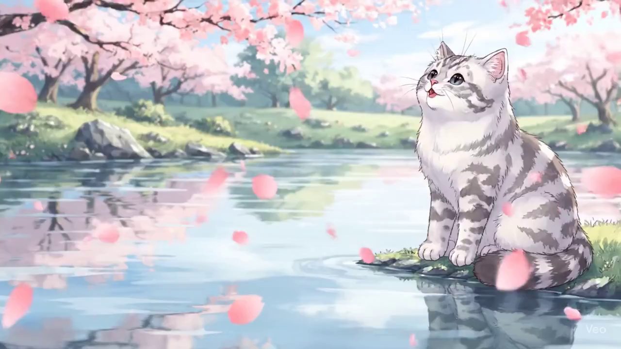 Enchanting Petal Play: Anime Cat's Garden Whimsy - Veo 3 AI video prompt thumbnail
