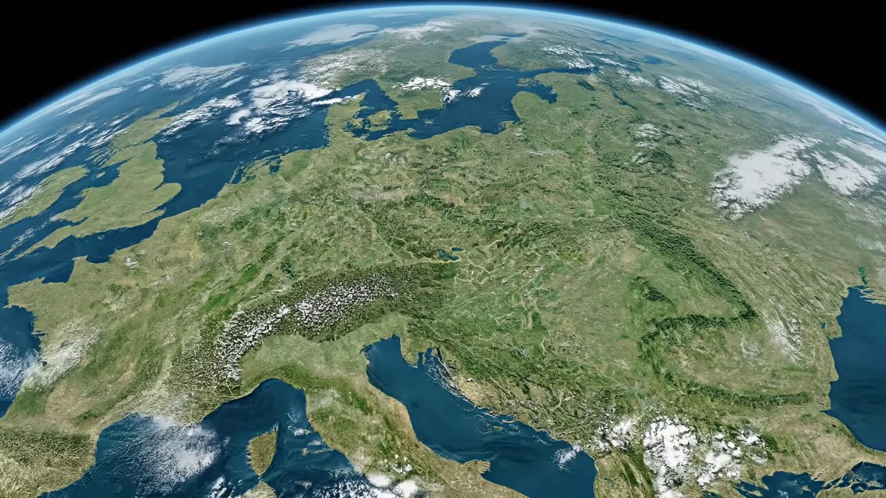 Create a smooth satellite-to-drone zoom that ends ... - Veo 3 AI video prompt thumbnail