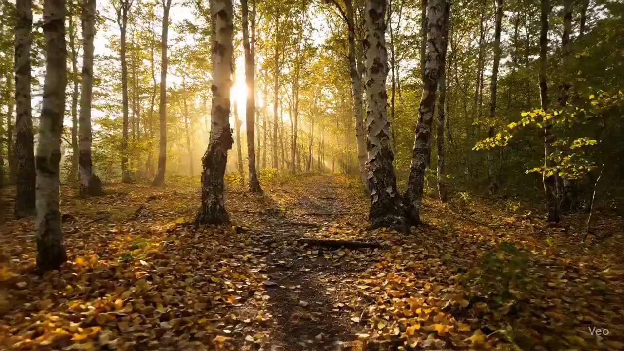 Golden Hour Walk – Through the Birch Path - Veo 3 AI video prompt thumbnail