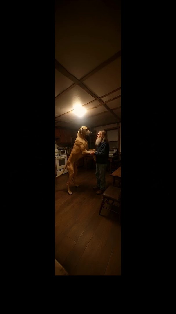 A rustic wooden kitchen with warm lighting, slight... - Veo 3 AI video prompt thumbnail
