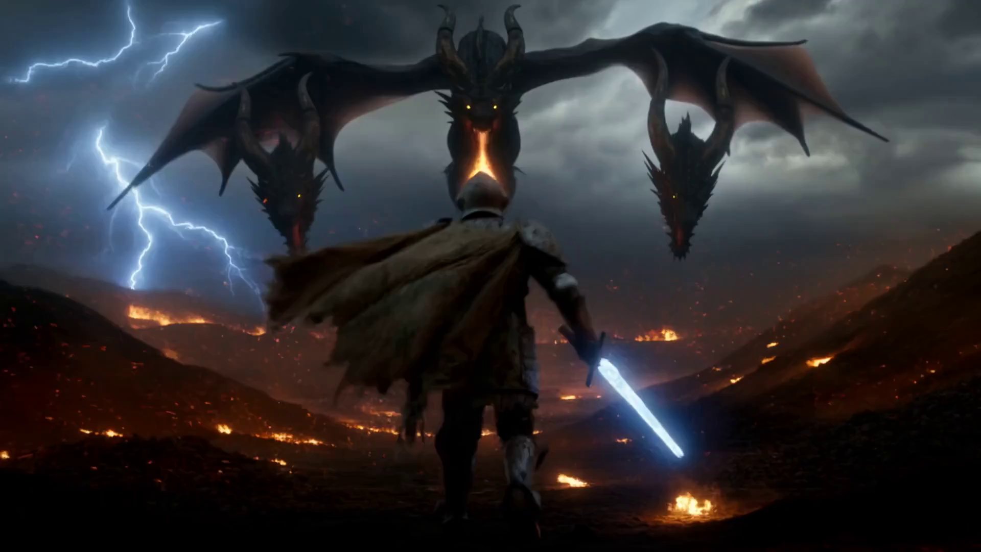 Knight vs. Three-Headed Dragon: Epic Fire Battle