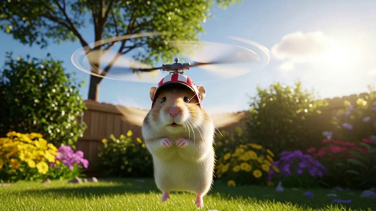 Flying Hamster with Propeller Hat Takes Flight - Veo 3 AI video prompt thumbnail