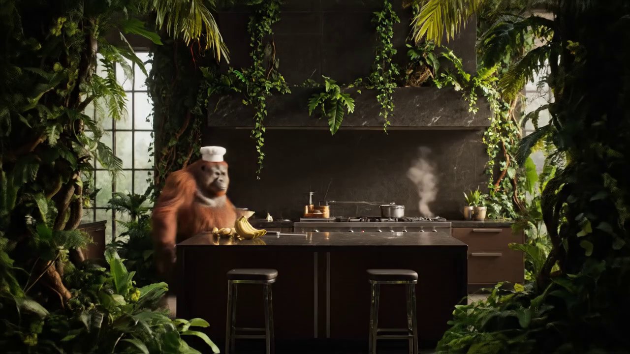 Visual: A dimly lit, high-end kitchen with vines a... - Veo 3 AI video prompt thumbnail