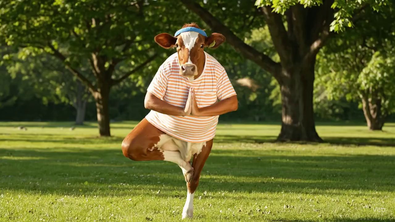 Moo-maste – Cow in Tree Pose - Veo 3 AI video prompt thumbnail