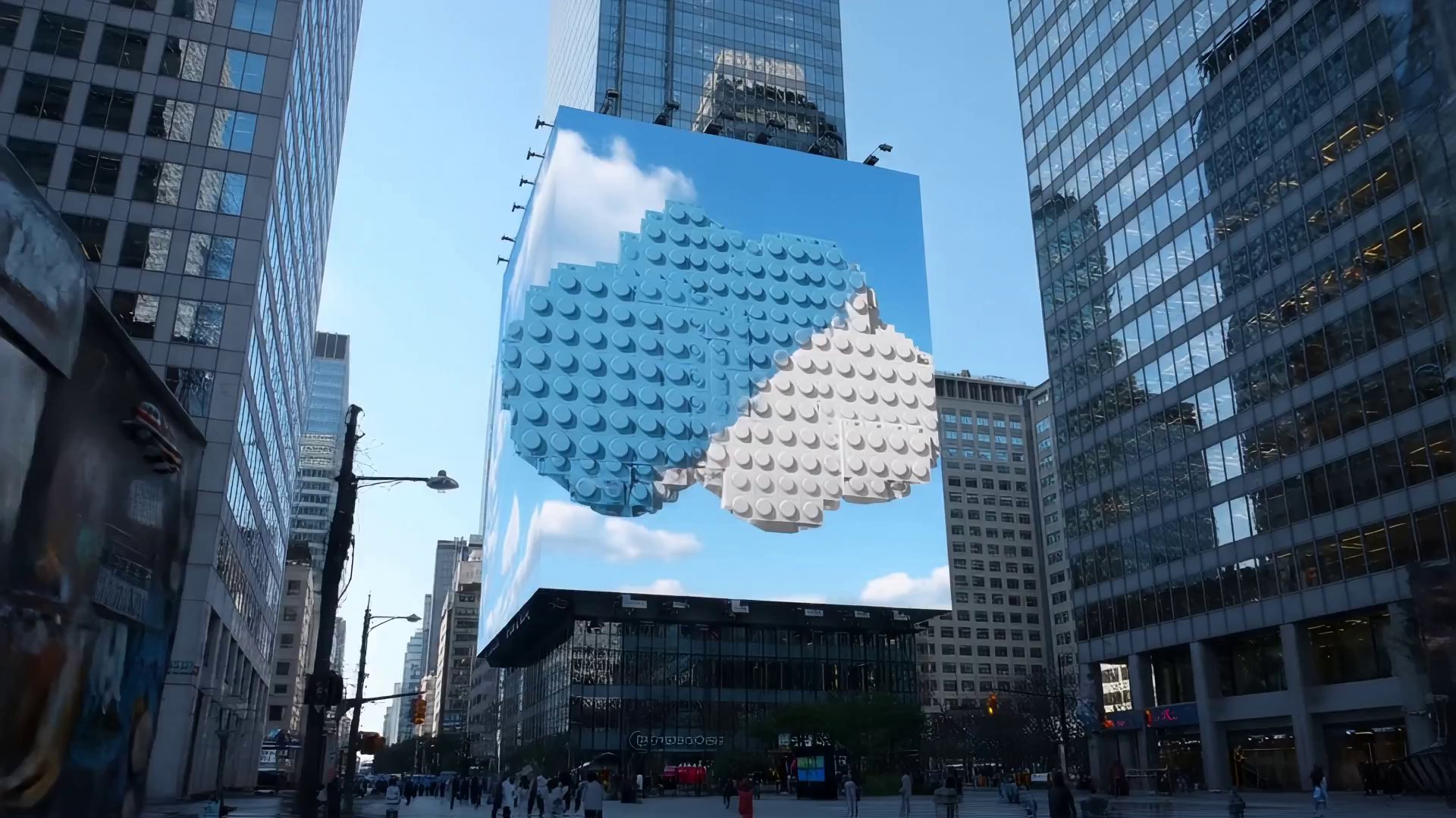 LEGO Billboard Blends with NYC Sky - Veo 3 AI video prompt thumbnail