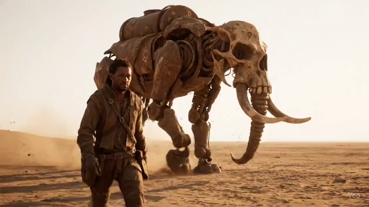 Colossal Steampunk Mammoth Mech: Rusty Bipedal Machine