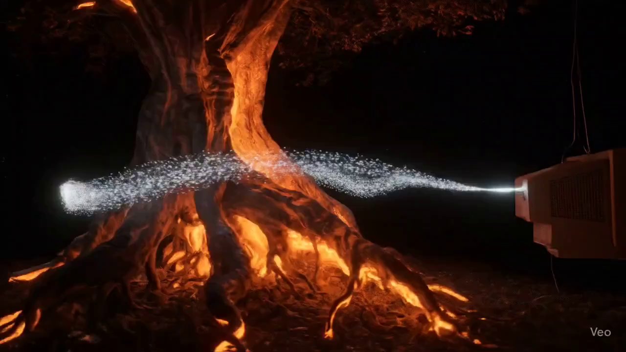 Ancient Root Meets Future Scan: Digital Surrealism - Veo 3 AI video prompt thumbnail