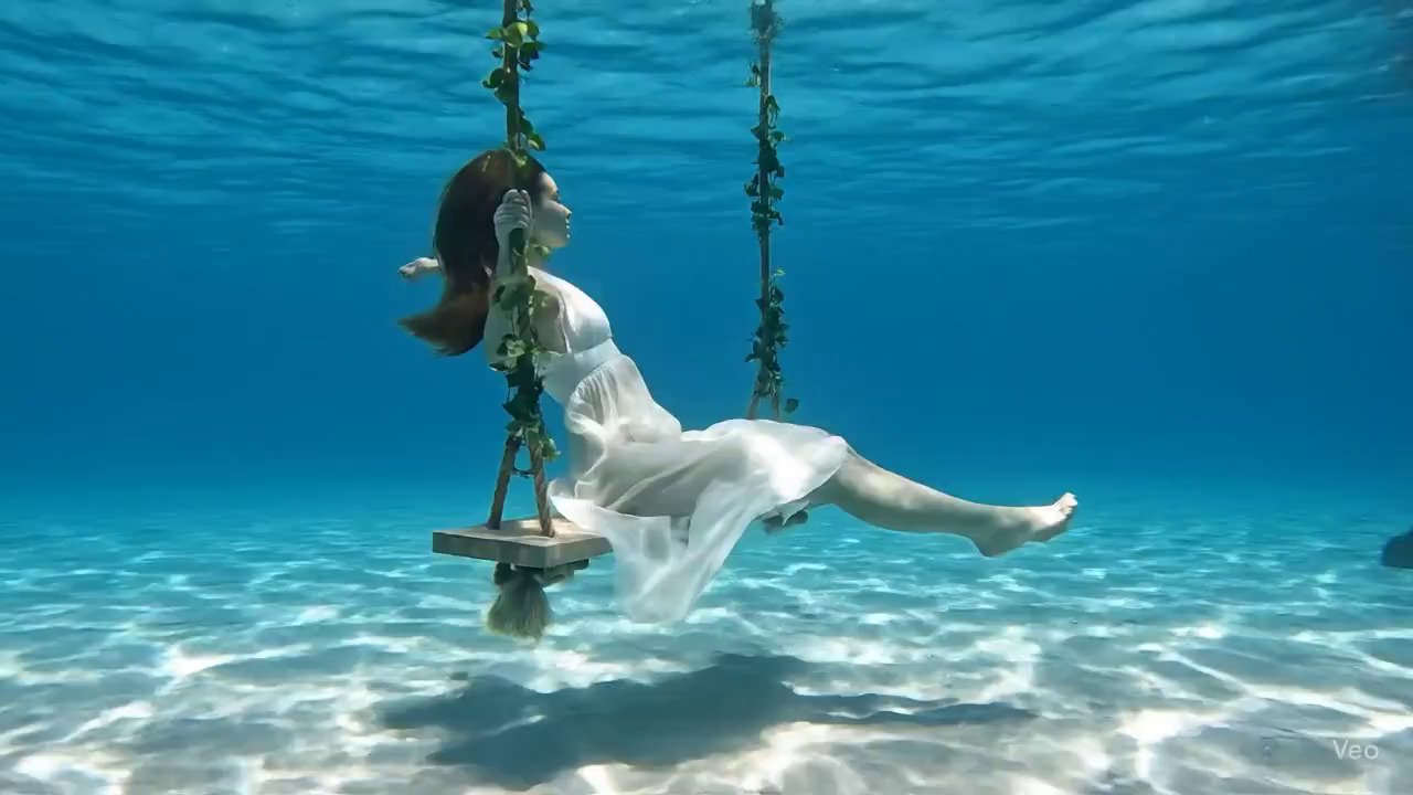 Serene Underwater Dream: Woman on a Swing - Veo 3 AI video prompt thumbnail