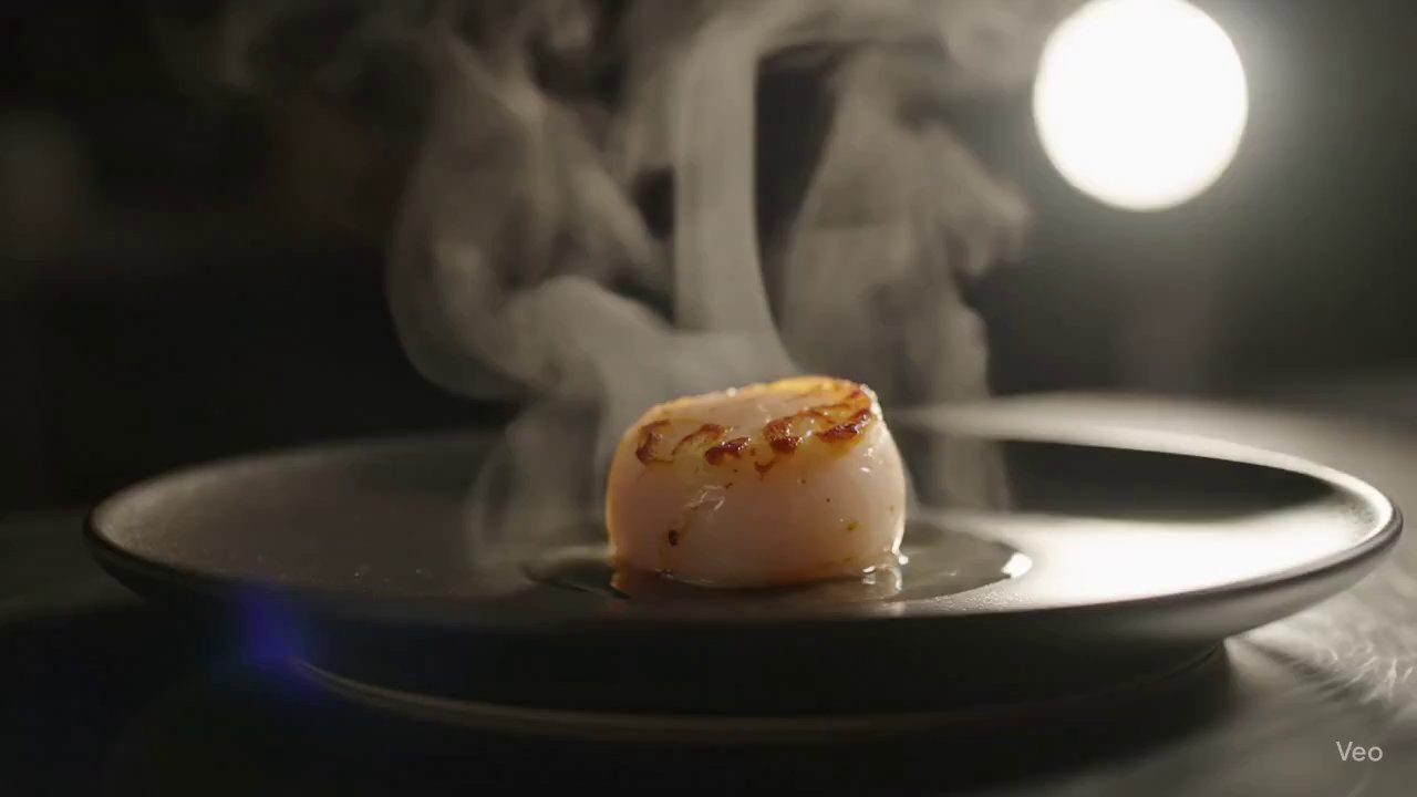 Culinary Artistry: Seared Scallop Macro Physics - Veo 3 AI video prompt thumbnail