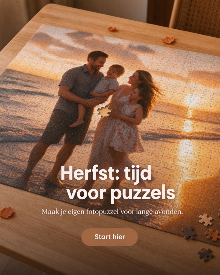 The right moment ad for nummerschilderen.com (Fotopuzzel van je eigen foto), headline: Herfst: tijd voor puzzels