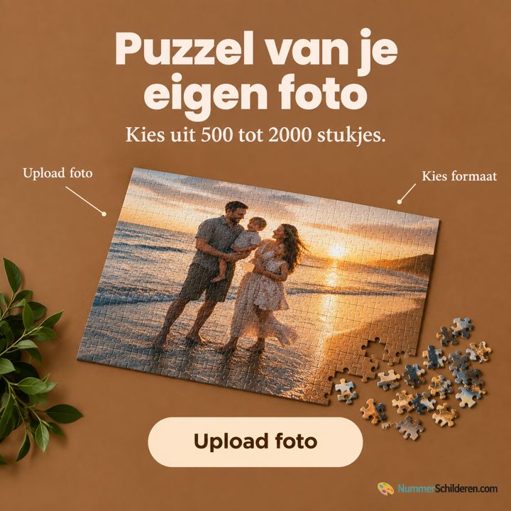 What's inside ad for nummerschilderen.com (Fotopuzzel van je eigen foto), headline: Puzzel van je eigen foto