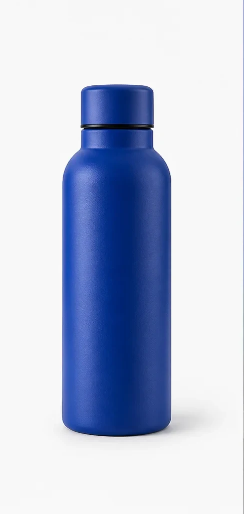 Clean ecommerce product image of a cobalt insulated bottle