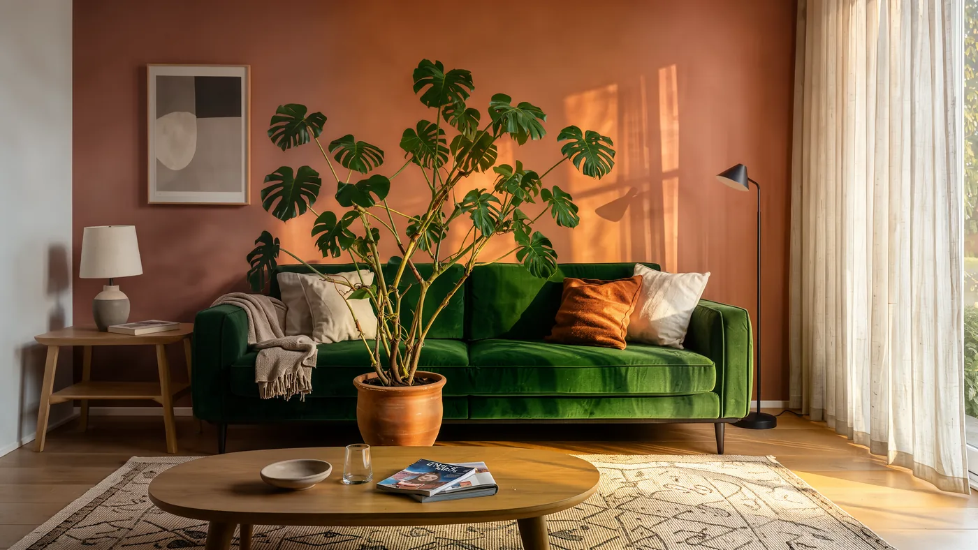 Reference image 2: living room with a green sofa and a round coffee table