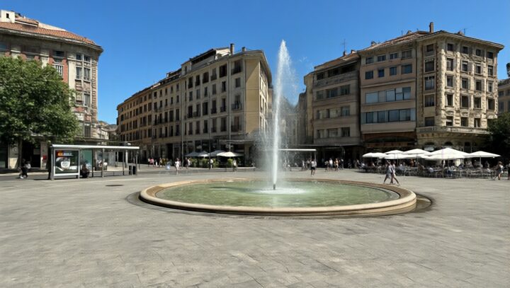 Input image 1 for A city square from noon to night